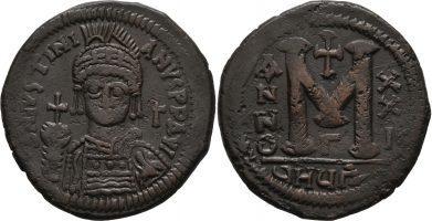 Byzantine Empire Justinian I Follis of Theoupolis (Antioch)